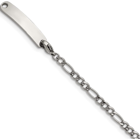 Stainless Steel Polished Figaro Chain With Removeable Id Plate 8.5In Bracelet (8.5 X 3.55) Made In China srb2265-8.5