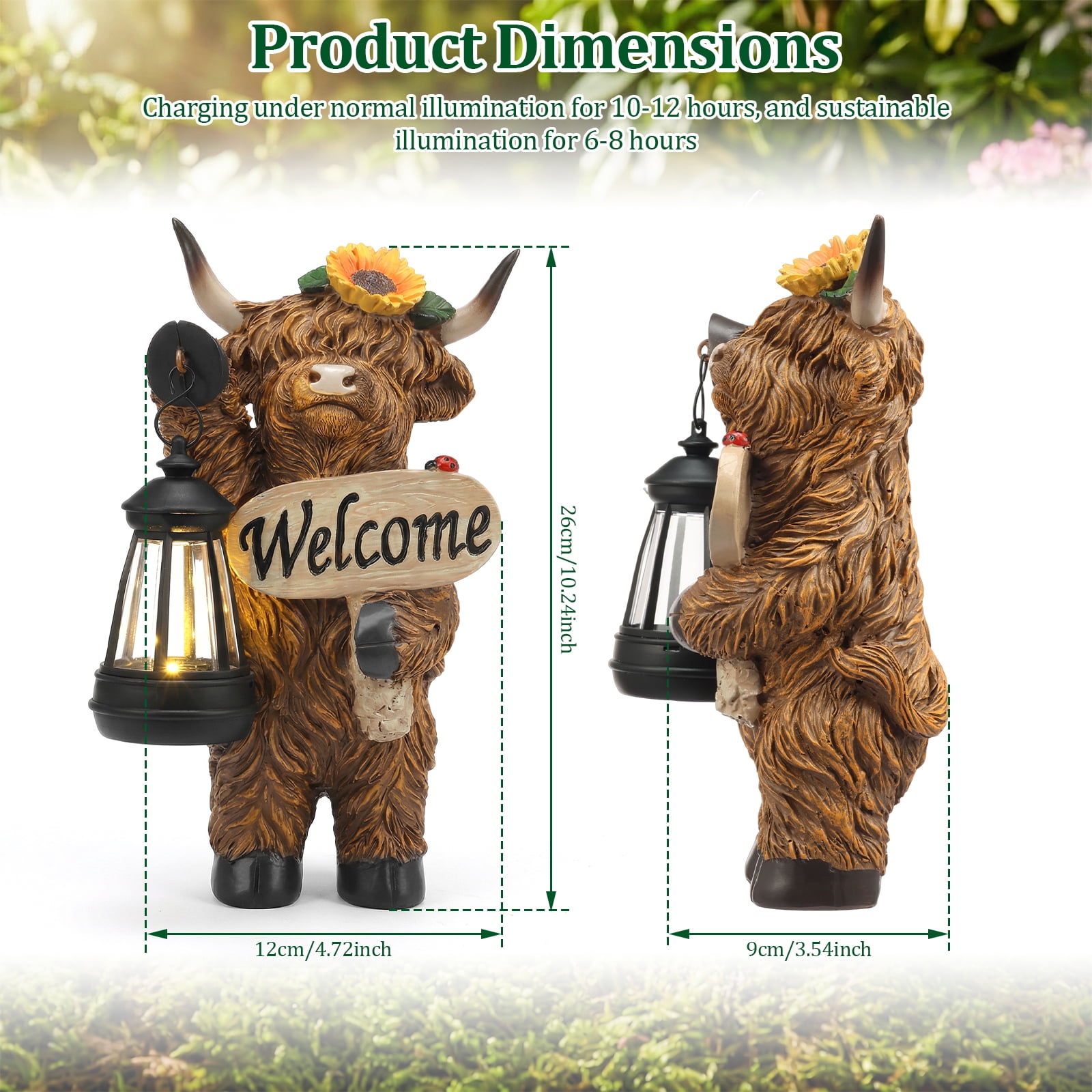 Threns Solar Highland Cow Garden Outdoor Statue,Highland Cow Figurines Sculpture with Light,Patio Balcony Yard for Pasture,Farm Theme Housewarming Gifts for Women Mom