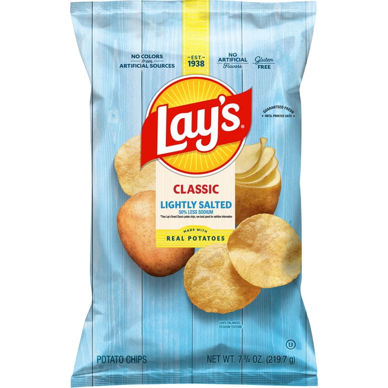 PLACEBO layz potato 5’7 30.8 cl Lay's Lightly Salted Classic Potato Chips, 50% Less Sodium, Gluten