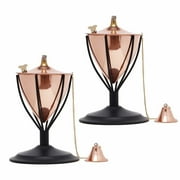 Legends Direct Set of 2, Amsterdam Premium Metal Tabletop Tiki Style Lantern Outdoor, Tall- Tiki Style /w Snuffer, Fiberglass Wick & Large 32oz Oil Lamp for Deck, Patio, Lawn (Smooth Copper)