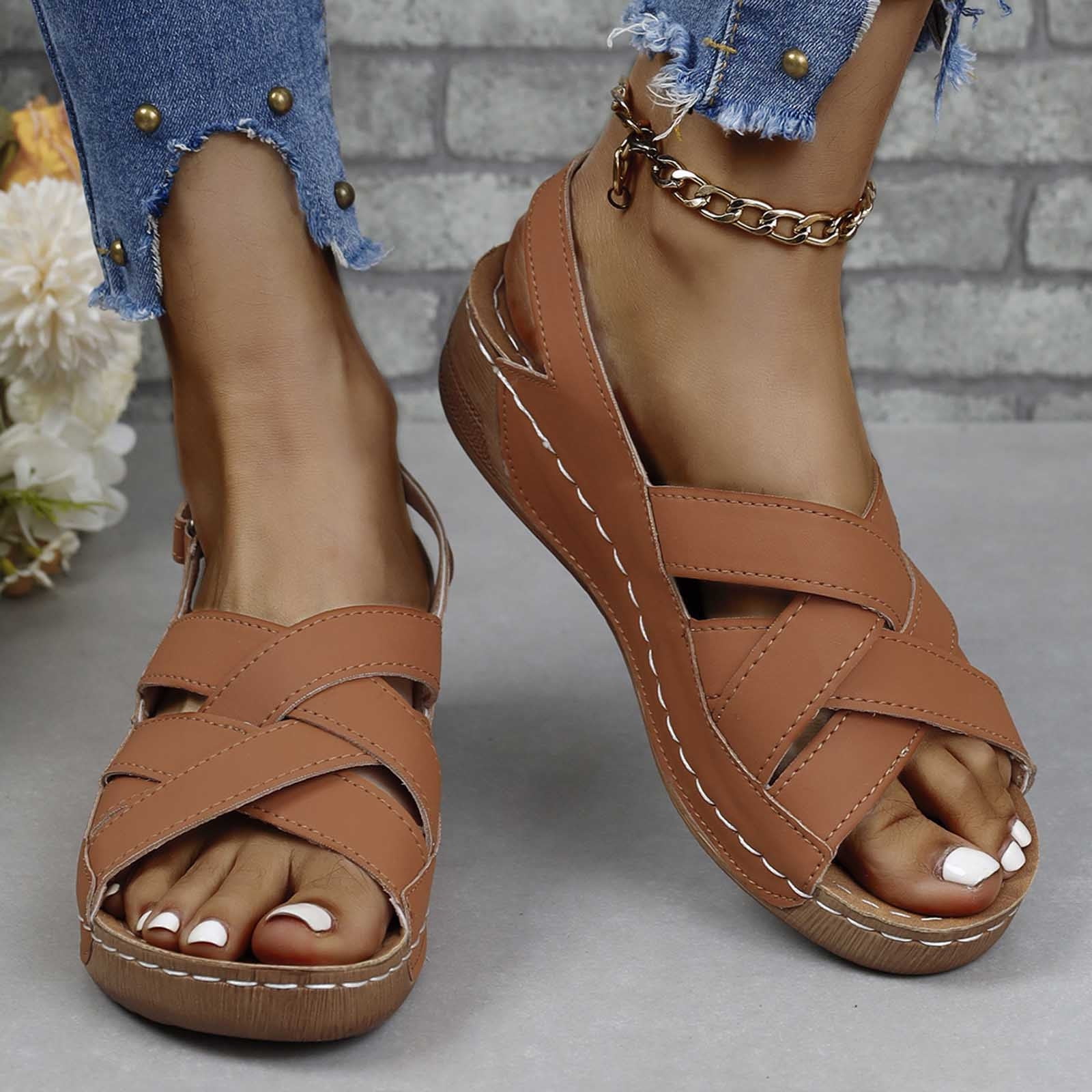 LSLJS Wedges for Women Sandals Summer Plus-size Boho Open Toe