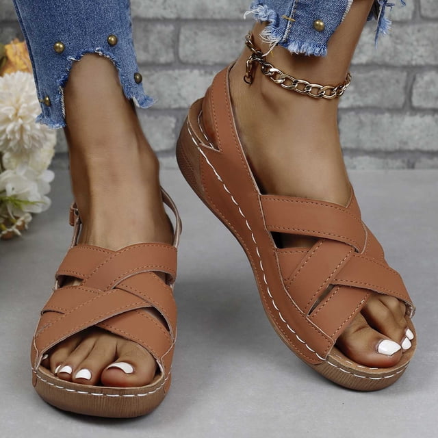 LSLJS Sandales Compensées pour Femmes Été Grande Taille Boho à Bout Ouvert Romaines à Talon Bas Sandales à Plateforme Robe d'Été Sandales de Plage pour Femmes