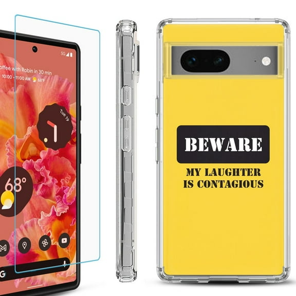 Shockproof Bumper Phone Case for Google Pixel 7, with Tempered Glass Screen Protector, by OneToughShield ® - Laughter