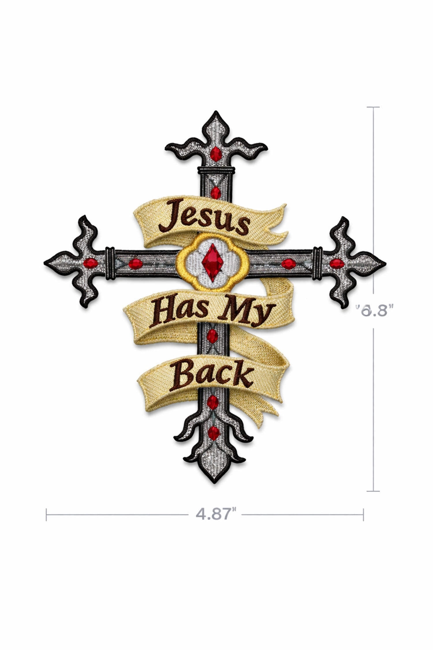 Holy Cross Jesus has My Back Embroidery Iron On/Sew Patch [6.5" x 4.87"]