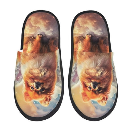 

Rateoe Cute Cloud Pomeranian Pattern Fuzzy Slippers Fuzzy Soft House Slippers Plush Furry Warm Cozy Open Toe Fluffy Home Shoes-Medium
