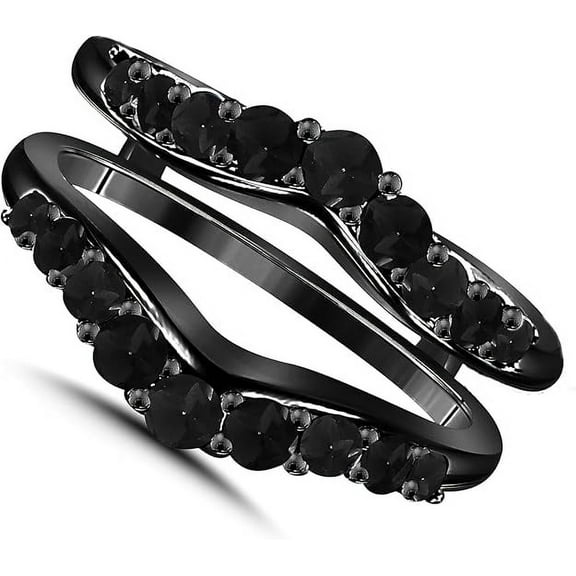 Dreamofdazzles Jewels 14K Black Gold Plated 2.00 Ct Round Cut Black Diamond Engagement Thanksgiving Christmas Enhancer Guard Wrap Ring 925 Sterling Silver For Women's -6.5