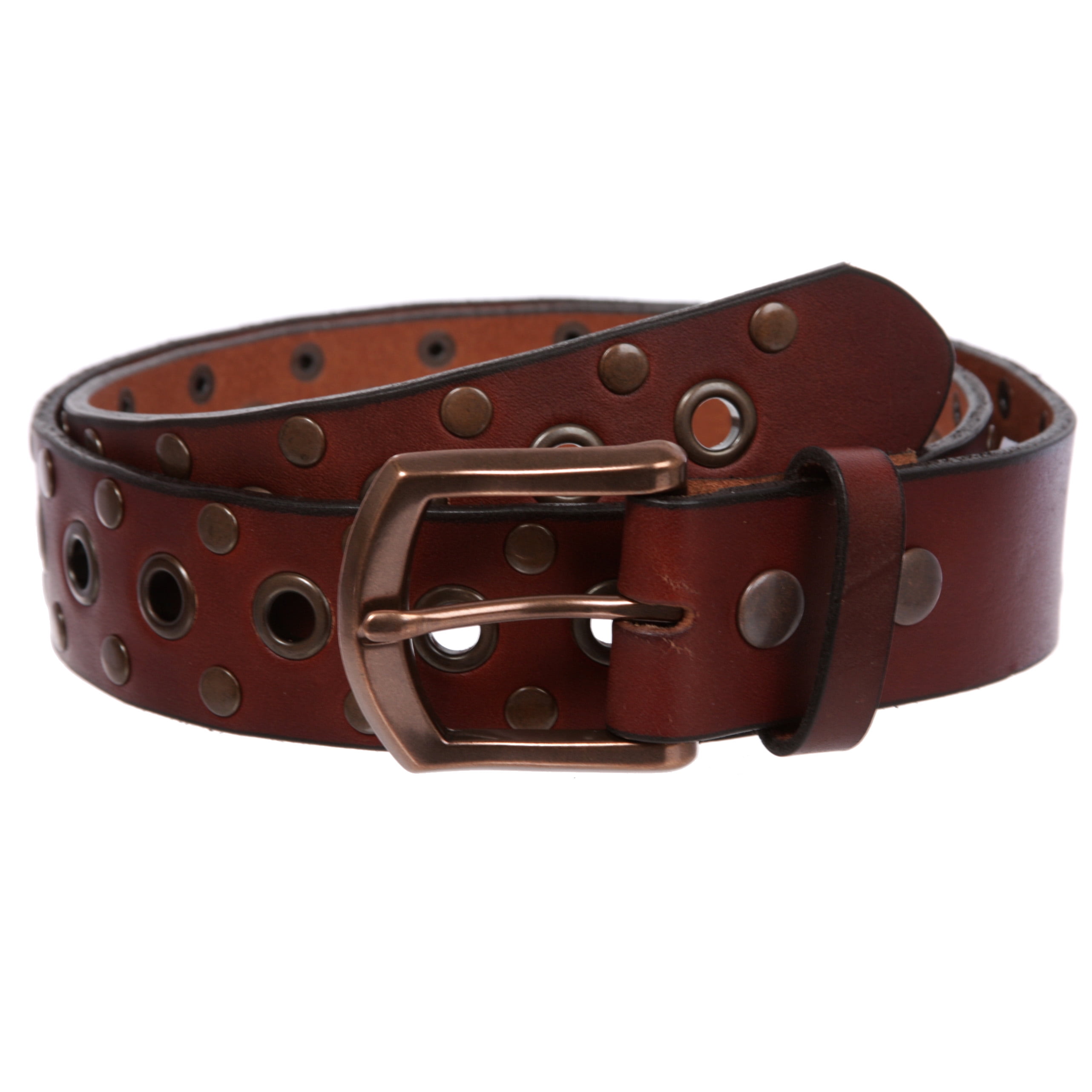 Casual Riveted Studded Grommets & Studs Solid Leather Belt - Walmart.com