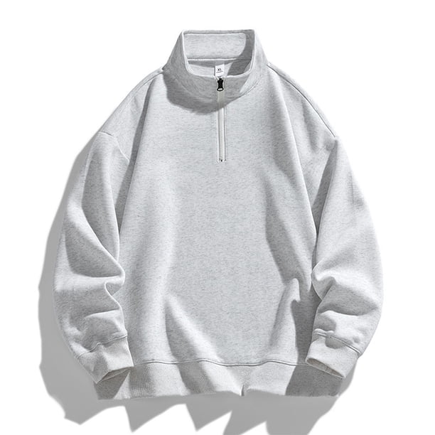Blusa y camisa de manga larga con cuello alto para hombre, color liso, con cremallera y forro polar, blusa de manga larga con cuello alto para hombre, blusa de poliéster para hombre