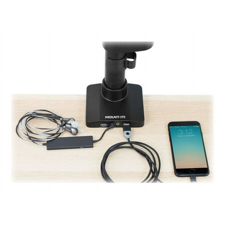 Mount-It! - Single Monitor Desk Mount with USB and Multimedia Ports - Black