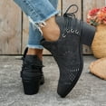 thumbnail image 3 of Women's Pointed Toe Slip On Ankle Boots Chunky Low Heel Fashion Back Lace up Hollow Out Casual Dress Shoes Black Size 6.5, 3 of 8