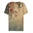 thumbnail image 6 of Floral Print Henley T-Shirt for Women, Short Sleeve V-Neck Button Top - Soft Summer Casual Tee with Slim Fit Army Green L, 6 of 8