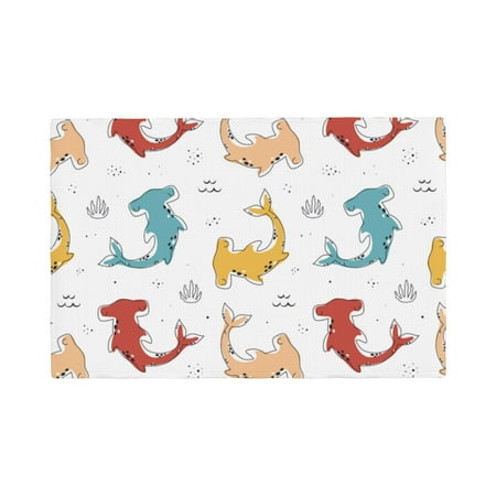 

Placemats Set of 4 Cute colorful hammerhead shark Heat Resistant Non - Slip Place mats Waterproof table mat for Kitchen Dining-4片装