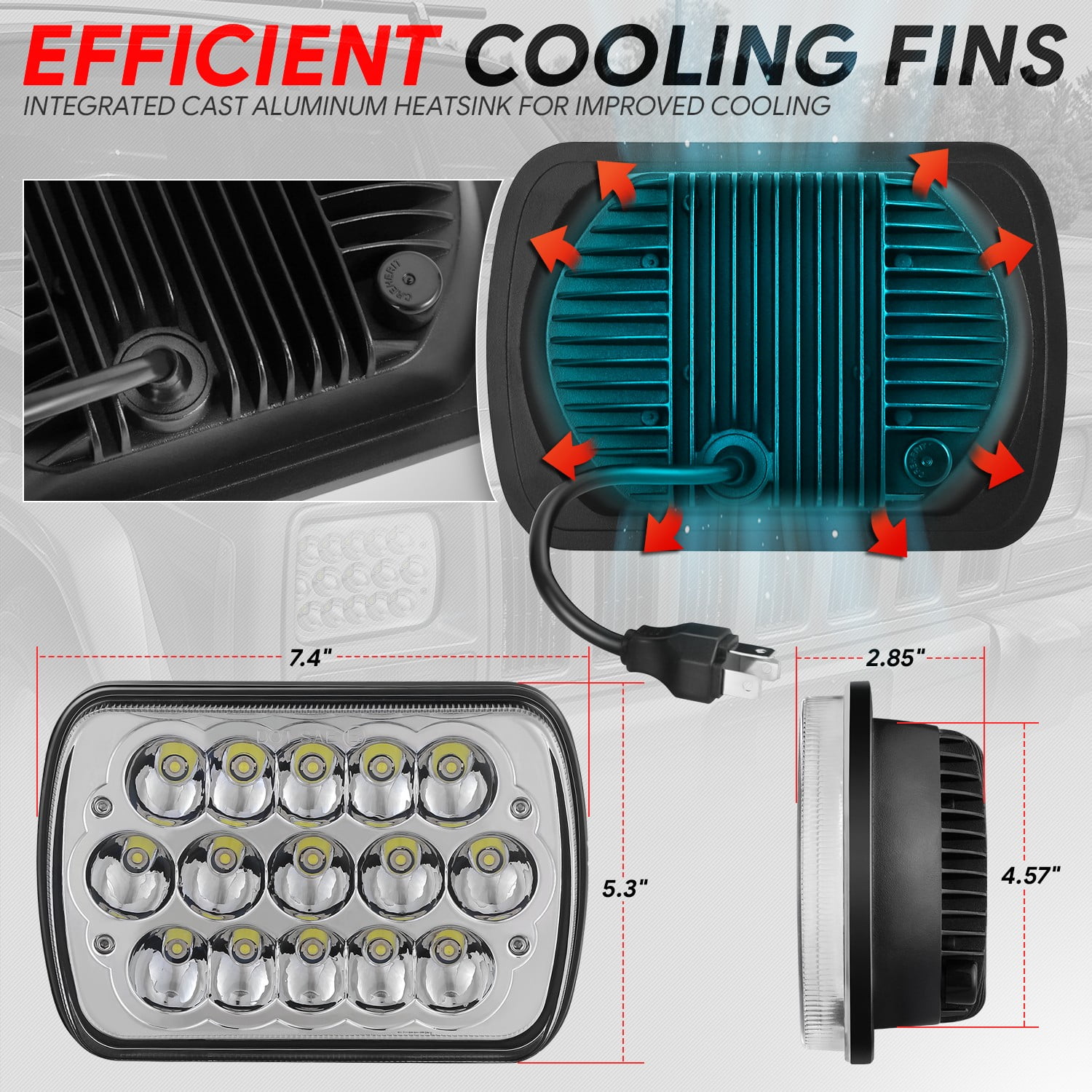 DNA Motoring 7X6" H6054 LED Sealed Beam Headlights for Ford Toyota Pickup Truck Cargo Van