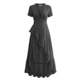 thumbnail image 6 of IUYRTFE Women's Short Sleeve V-Neck Maxi Dress with Asymmetric Ruffle Hem and Side Slit Casual Summer Flowy Long Dress, 6 of 6