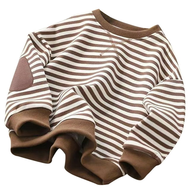 YOUSNH Chandail pour Tout-Petits Garçons Filles Classique à Rayures Chandail à Blocs de Couleur Col Rond Manches Longues Chemise Décontractée Ample Chandail à Enfiler Hauts Chandail Filles Chandails à Capuchon Brun 7-8 Ans