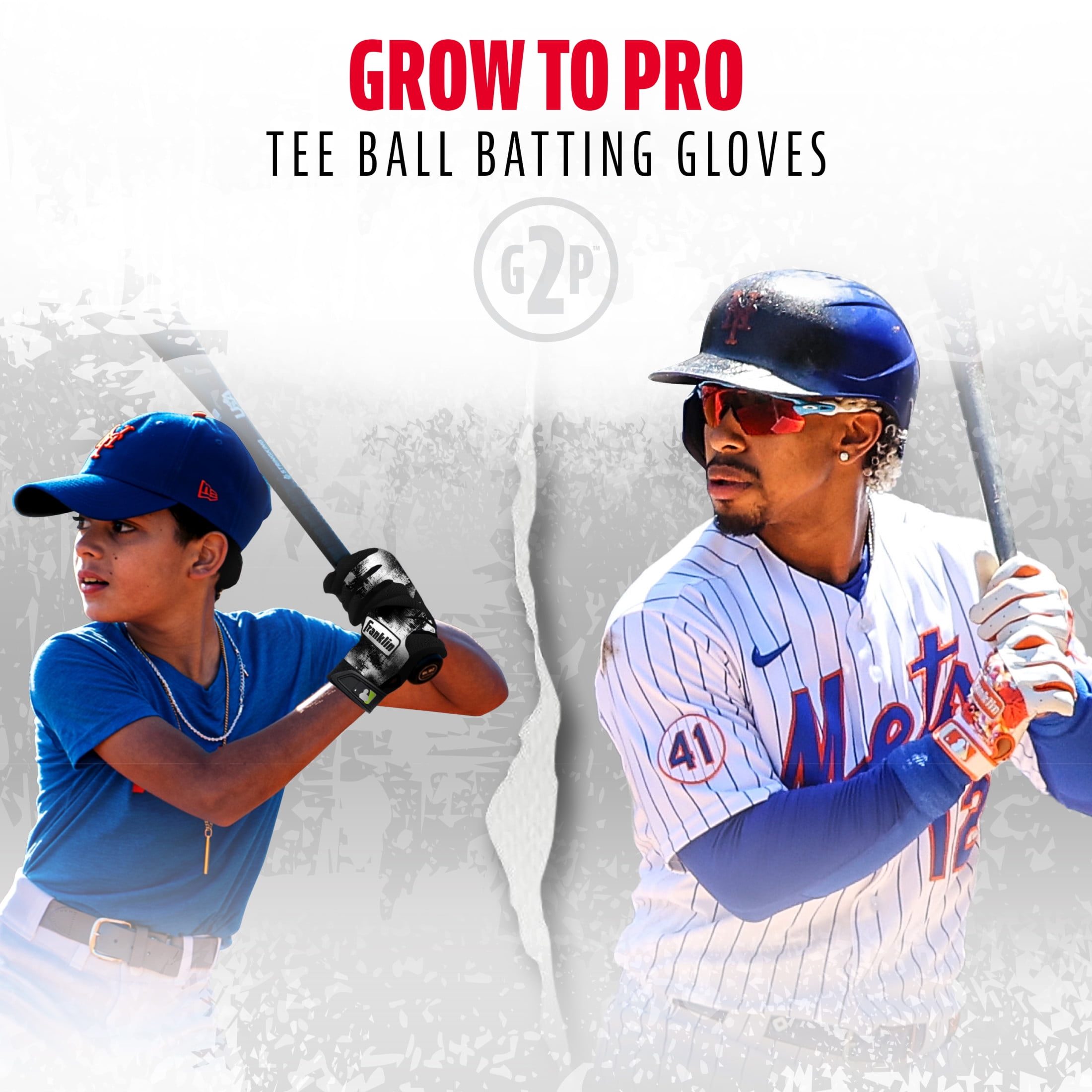 Franklin Sports MLB Youth Teeball Batting Gloves - Grow to Pro Kids Baseball + Softball Batting Gloves - Boys + Girls Batting Gloves for Teeball, Baseball + Softball - Black/White - Youth XX Small