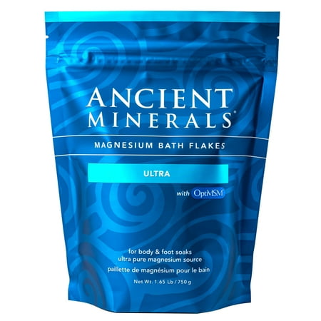 Ancient Minerals Magnesium Bath Flakes ULTRA with OptiMSM for Post-Workout Soak, Unscented, 1.65 lb