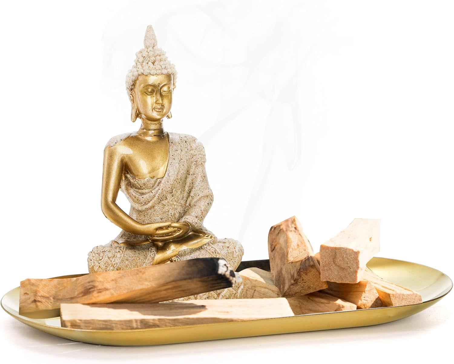 6 in 1 Brass Incense Burner Holder, Palo Santo & Sage Sticks Holder, Ash Catcher Tray with Buddha Statue for Coil Incense, Incense Cone & Stick, Meditation Accessories, Yoga Room Decor