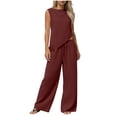 thumbnail image 2 of Gamivast 2 Piece Outfits for Women Summer Linen Texture Asymmetric Tank Top & Wide Leg Pants Sets Casual Beach Vacation Wear Lounge Set Flowy, 2 of 6