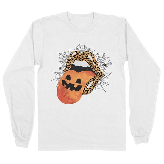 Pumpkin Lips Halloween Long Sleeve Shirt Unisex Large White
