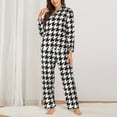 thumbnail image 3 of Junzan Houndstooth Black And White Print Womens Pajama Sets,Long Sleeve Button Down For Women Pjs 2 Piece, 3 of 9