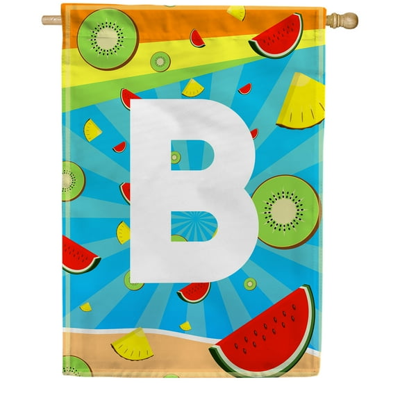 America Forever Summer Watermelon Monogram House Flag Letter B 28 x 40 inches Fruit Kiwi Pineapple Double Sided Vertical Outdoor Yard Lawn Decorative Fun Refreshing Summertime House Flag