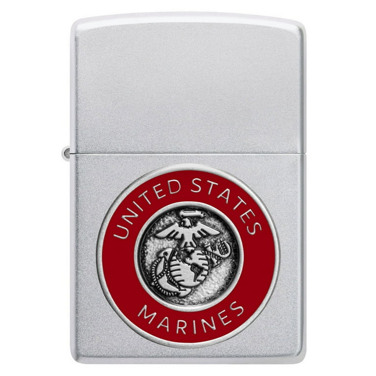Zippo United States Marines Emblem Satin Chrome Pocket Lighter