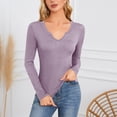 thumbnail image 2 of Timegard Going out Tops for Women Ribbed V Neck Long Sleeve Slim Tee Fall Casual Comfy Tops Blouse, 2 of 9