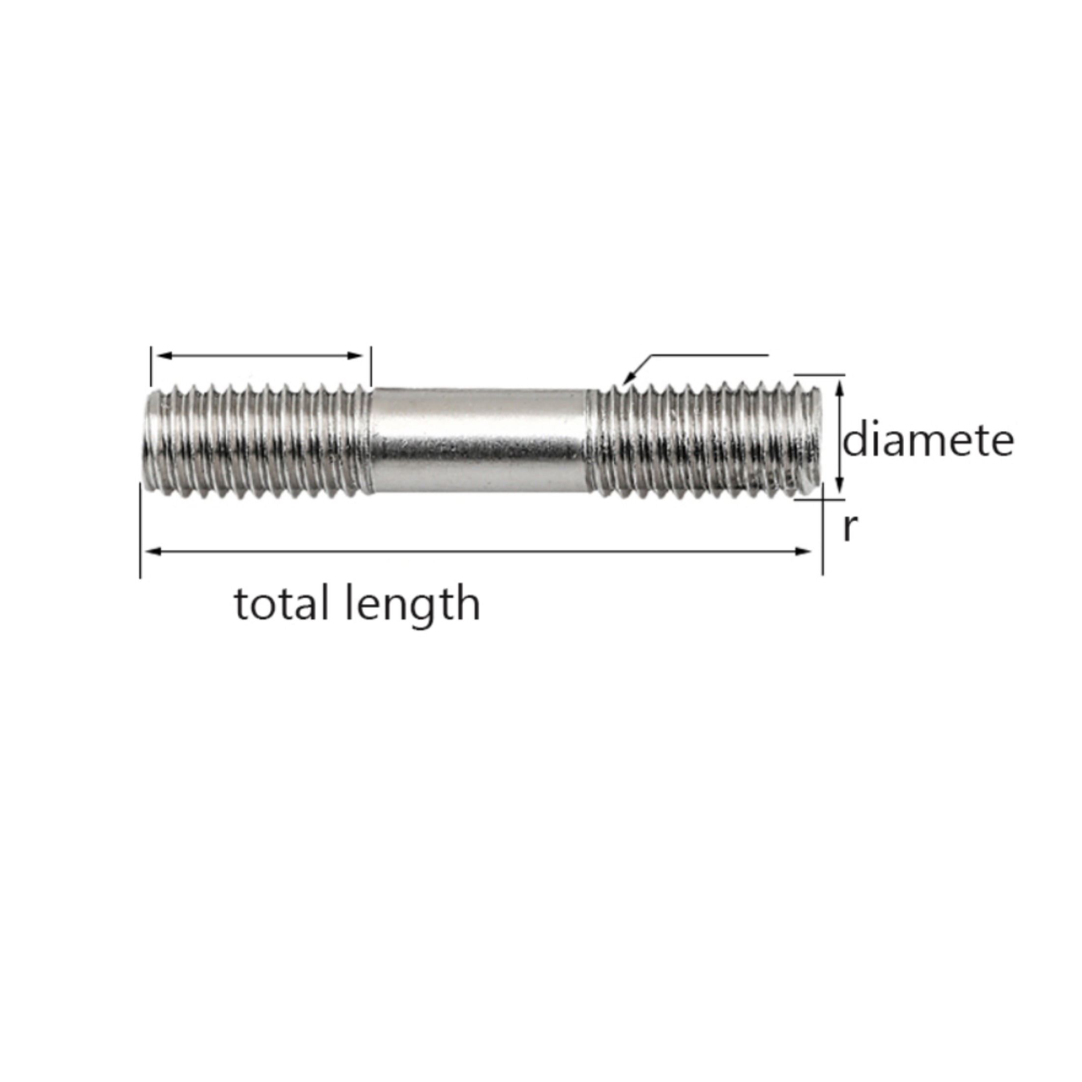 2 Pcs 201 Stainless Steel Double-Ended Threaded Rods Diameter: M12, Length: 170mm.