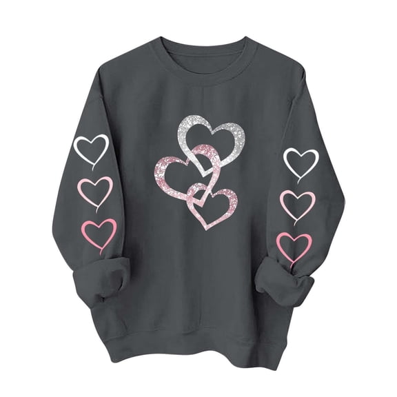 Craaazy Women's Casual Love Heart Round Neck Long Sleeve Cozy Sweatshirts Gifts