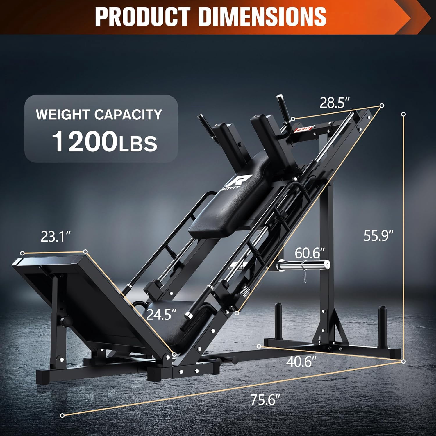 RitFit Adjustable Leg Press and Hack Squat Machine with Weight Plates, Professional Home Gym Equipment with Linear Bearings and Weight Storage Posts, 140LB Fleck Rubber Plate Set