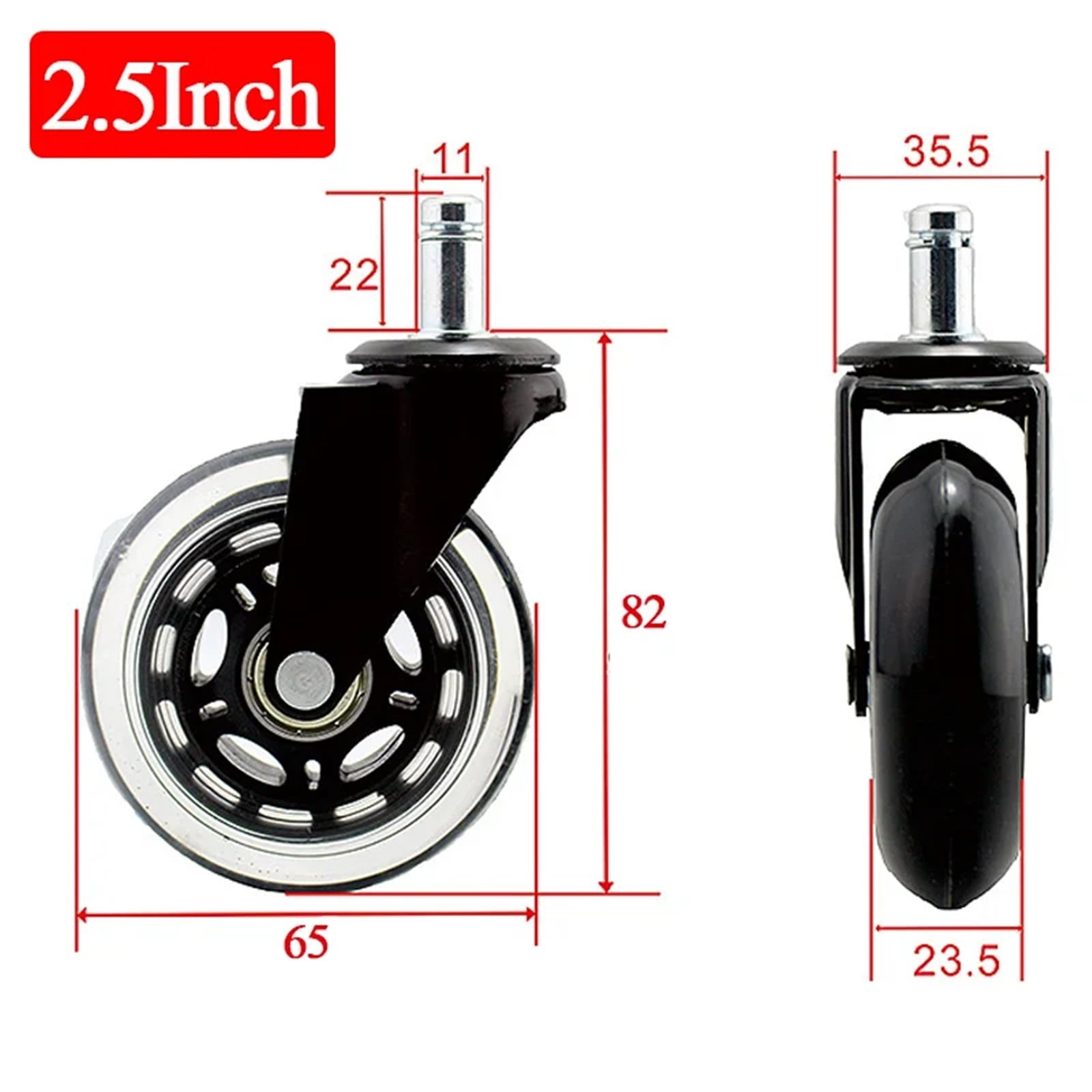 5pcs Office Chair Wheels Replacement Desk 2.5/3inch Mute Swivel Caster For Heavy Furniture Universal Polyurethane Rubber Caster ,Reliable