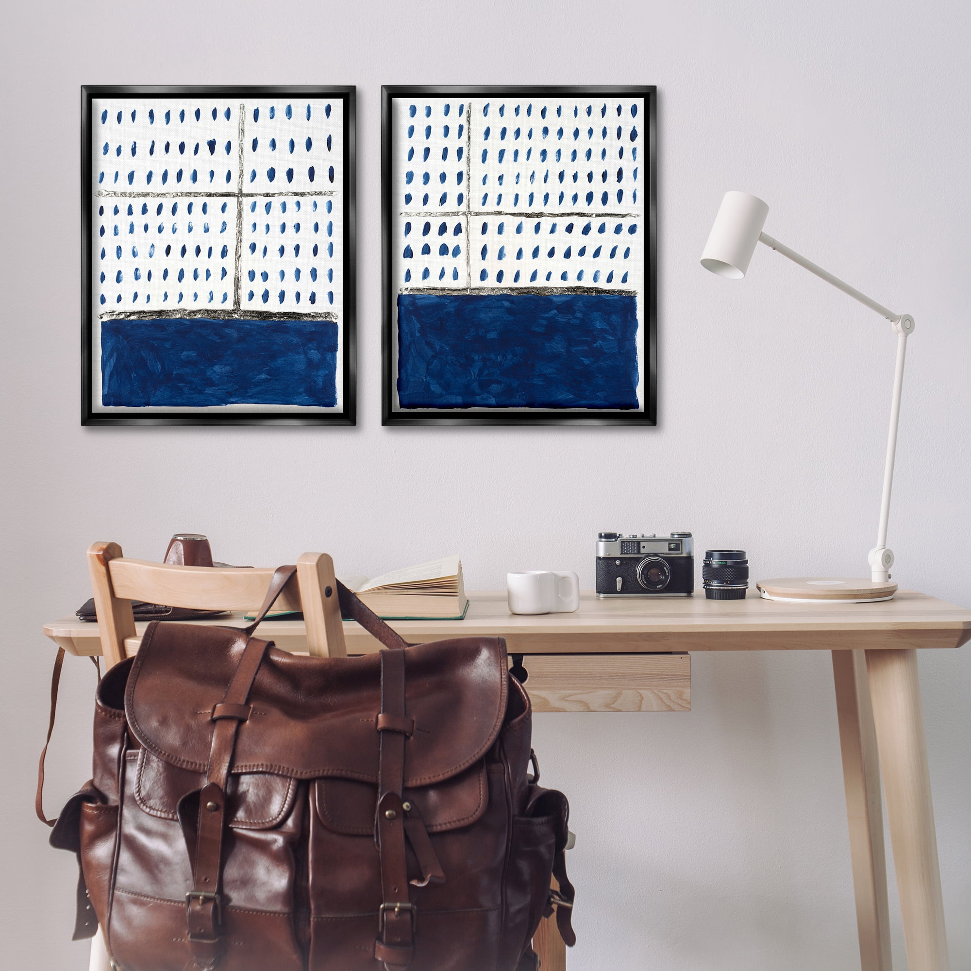 Stupell Industries Abstract Indigo Block Room Abstract Painting Black Floater Framed Canvas Art Print Wall Art, 31 x 25, Set of 2