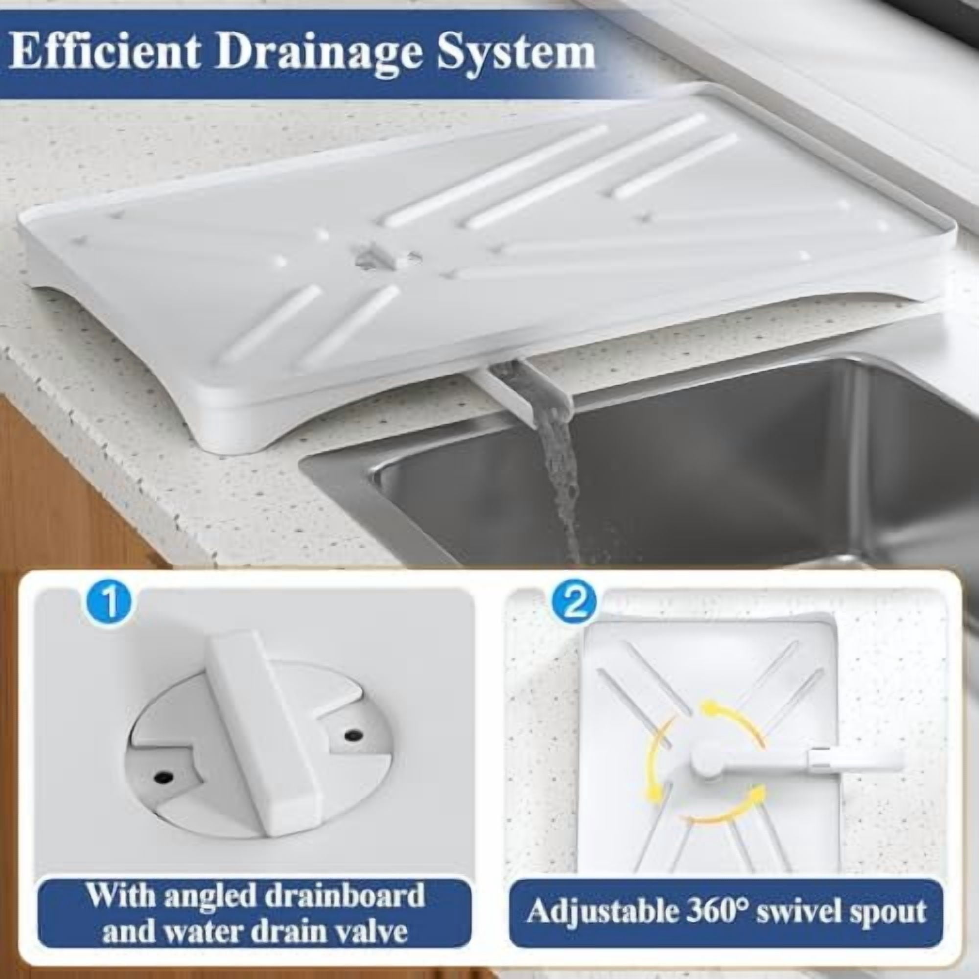 Dish Drying Rack for Kitchen Counter - Large Dish Rack with Drainboard, Rustproof Dish Drainer with Utensil Holder for Sink, White