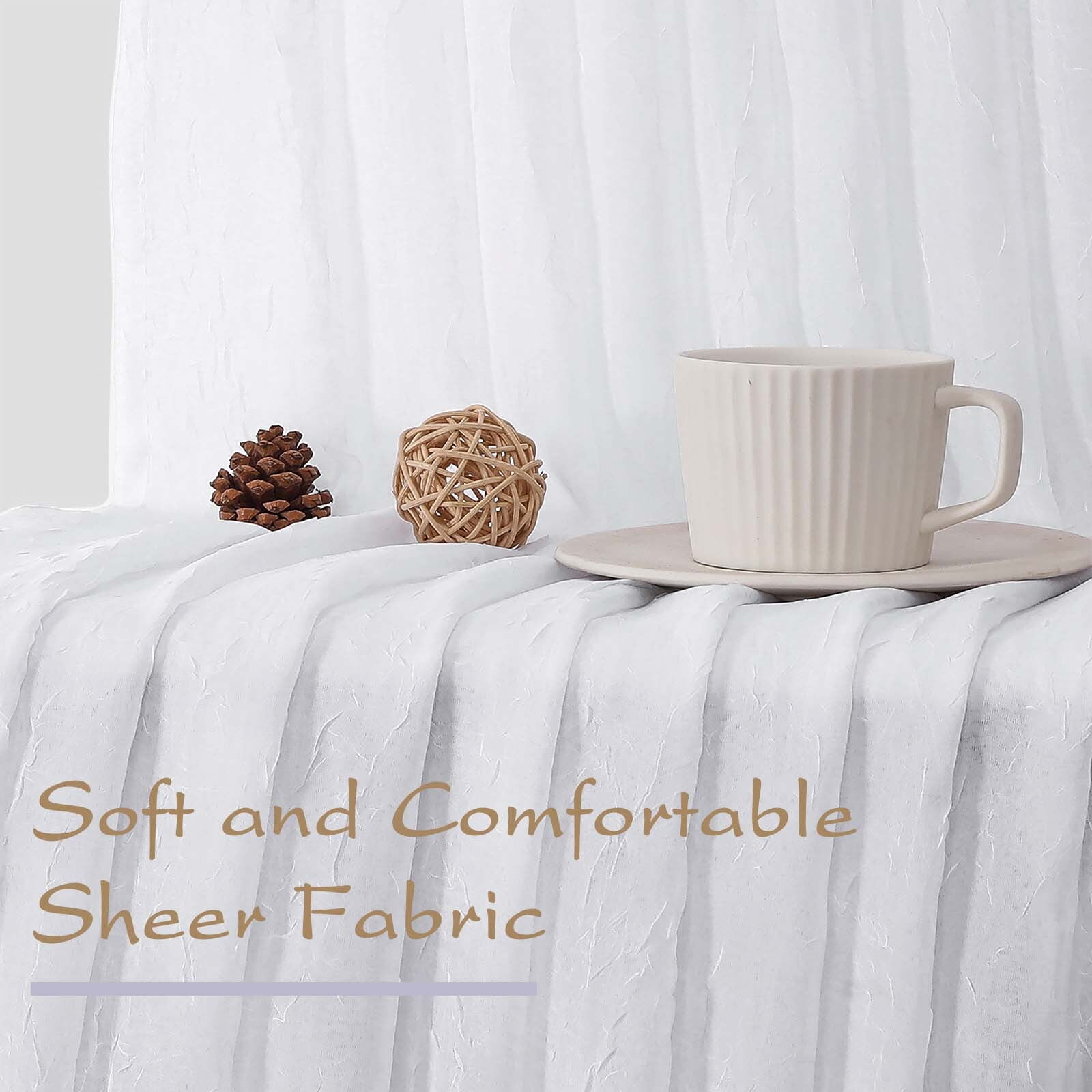 OVZME Crushed White Sheer Curtains 108inches Long 2 Panels,Extra Wide Light Filtering Pinch Pleated Sheer Drapes for Living Room, Bedroom,60"Wx108"L White