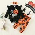 thumbnail image 4 of Mercatoo Toddler Baby Girl Halloween Outfits Long Sleeve Rompers and Cartoon Printed Pants with Headband 3pcs Set, 4 of 9