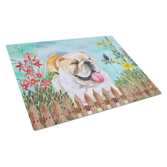 English Bulldog Spring Glass Cutting Board Large