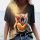 thumbnail image 1 of Camiseta de manga corta con estampado de gato para mujer, ropa Harajuku para mujer, Tops con cuello en V de gran tamaño, ropa de animales para mujer, 1 of 4
