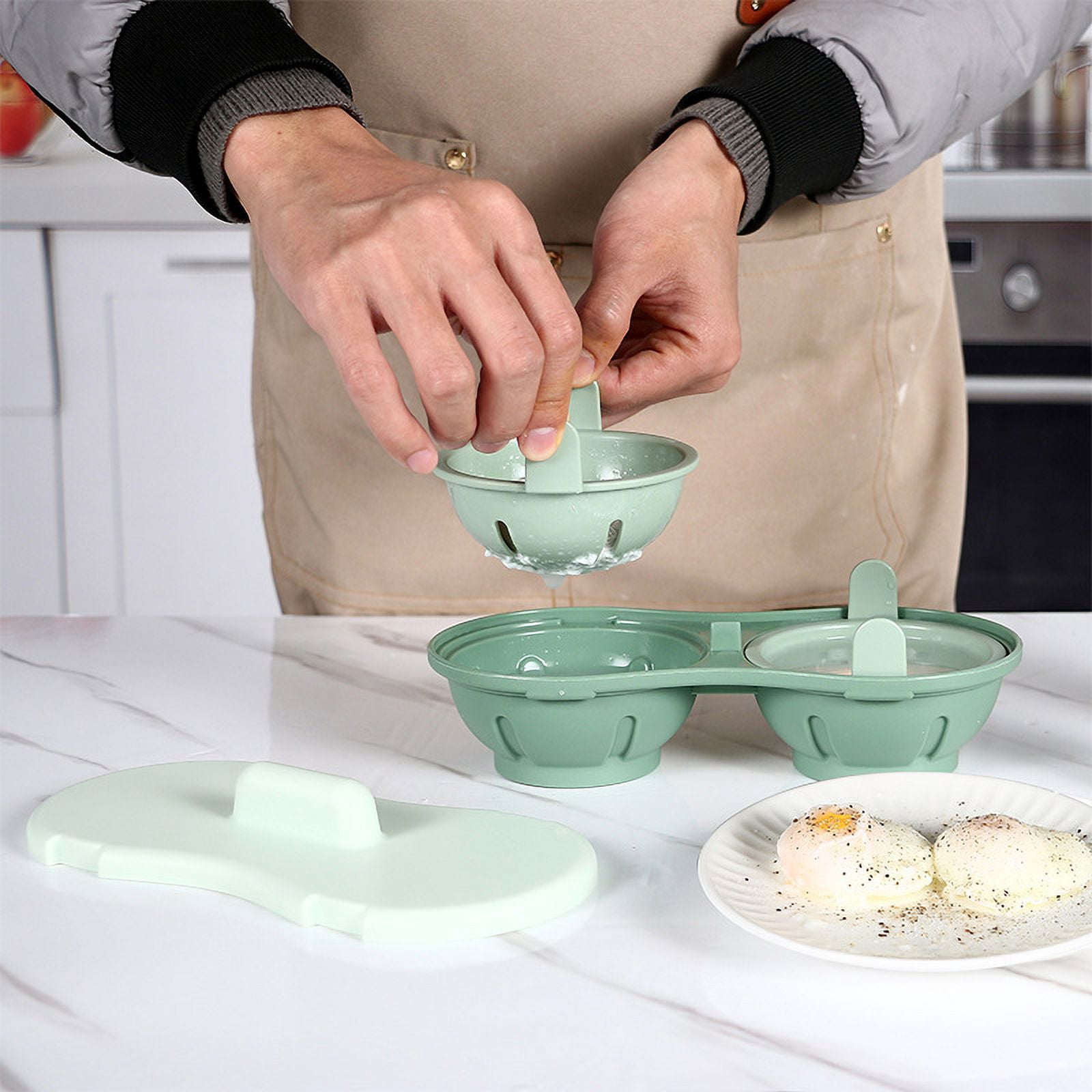 Microwave Egg Poacher and Steamer, Penguin-Shaped Multi-Functional Egg Cooker for Poached and Boiled Eggs, Heat-Resistant BPA-Free Steaming Tool for Quick Breakfast & Meal Prep, Arctic White