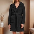 thumbnail image 2 of QHFBli Womens Fuzzy Robe Mid Length Bathrobe Belted Soft Bath Robes Plush Kimono Robe with Pockets Fall Winter Spa Robes, 2 of 6
