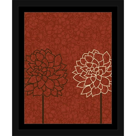 Vector Floral Frames - Graphic Floral Pair Patterned Background Vector Flower Illustration Red & Brown, Framed Canvas Art by Pied Piper Creative