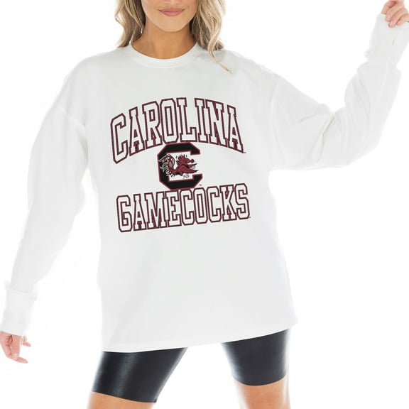 Women's Gameday Couture White South Carolina Gamecocks Mind Games Oversized Long Sleeve T-Shirt