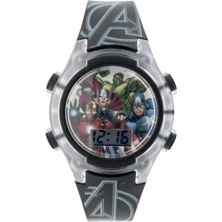Boy's Black and White Flashing Lights LCD Watch