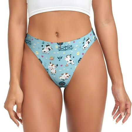 Cute Cow Butterfly Tree Thongs for Women - No Show Seamless Womens Thongs Underwear  Stretch G String Thongs for Women  Ladies Breathable Sexy Thong Bikini Panties Briefs