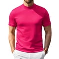 thumbnail image 2 of Mock Neck T Shirts Men Trendy Stretch Short Sleeve Slim Fit Basic T Shirts Summer Breathable Lightweight Business Casual T Shirt Hot Pink XL, 2 of 7