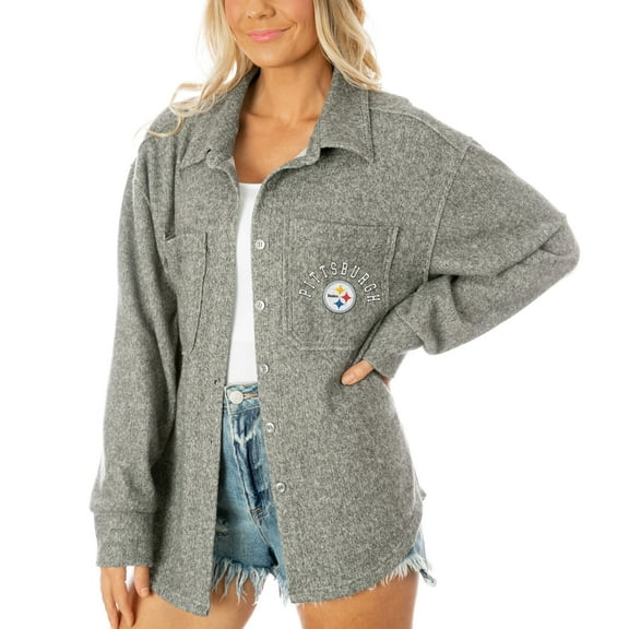 Women's Gameday Couture  Gray Pittsburgh Steelers Oversized Long Pass Button-Up Shacket