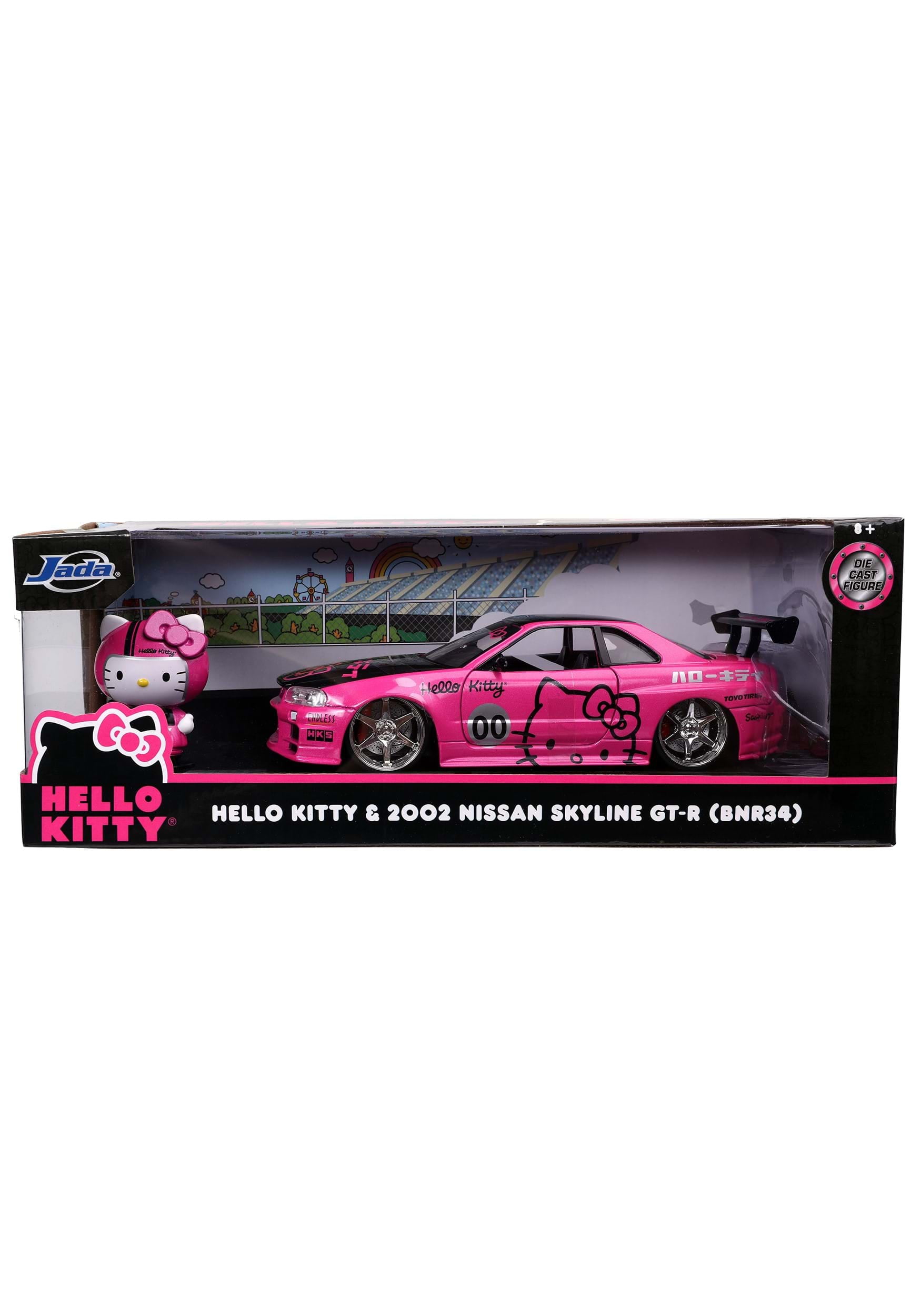 Jada Toys Hello Kitty Nissan Skyline GT-R (Bnr34) Drift Power Slide Elite  R/C, USB Charging, with 4 Extra Tires