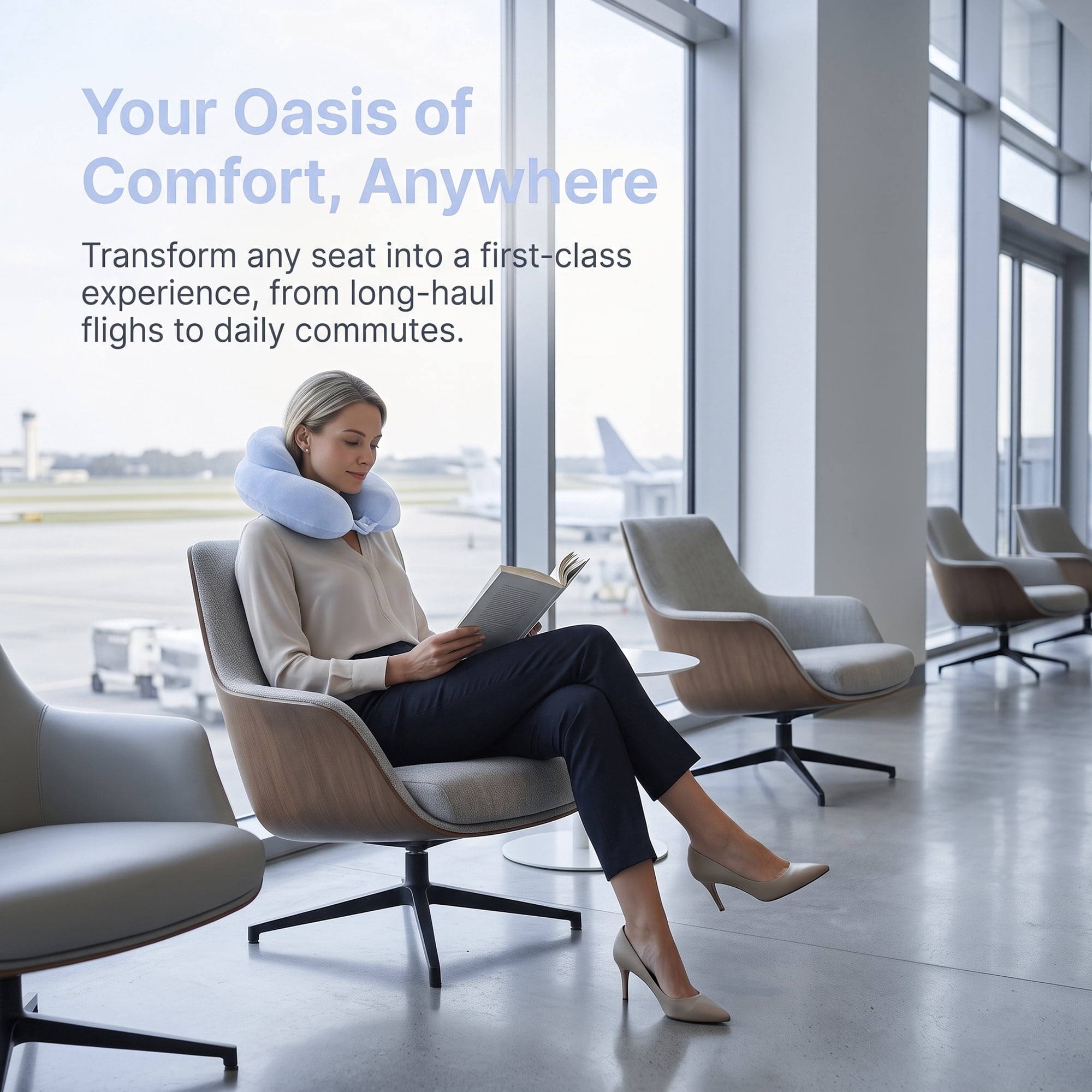 Unique Bargains  Memory Foam Travel U Shape Neck Pillow for Airplane Light Blue 11"x11"