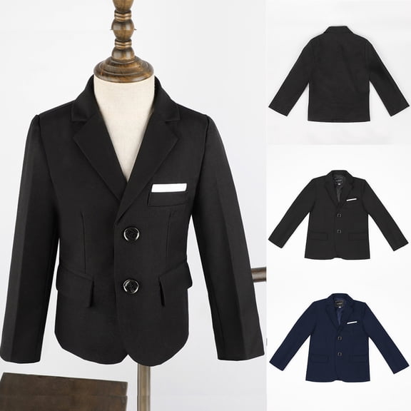 RTKFRFLM Boys Casual Dress Blazer Stylish Lightweight Suit Jacket for Toddlers and Kids Black 5-6 Years