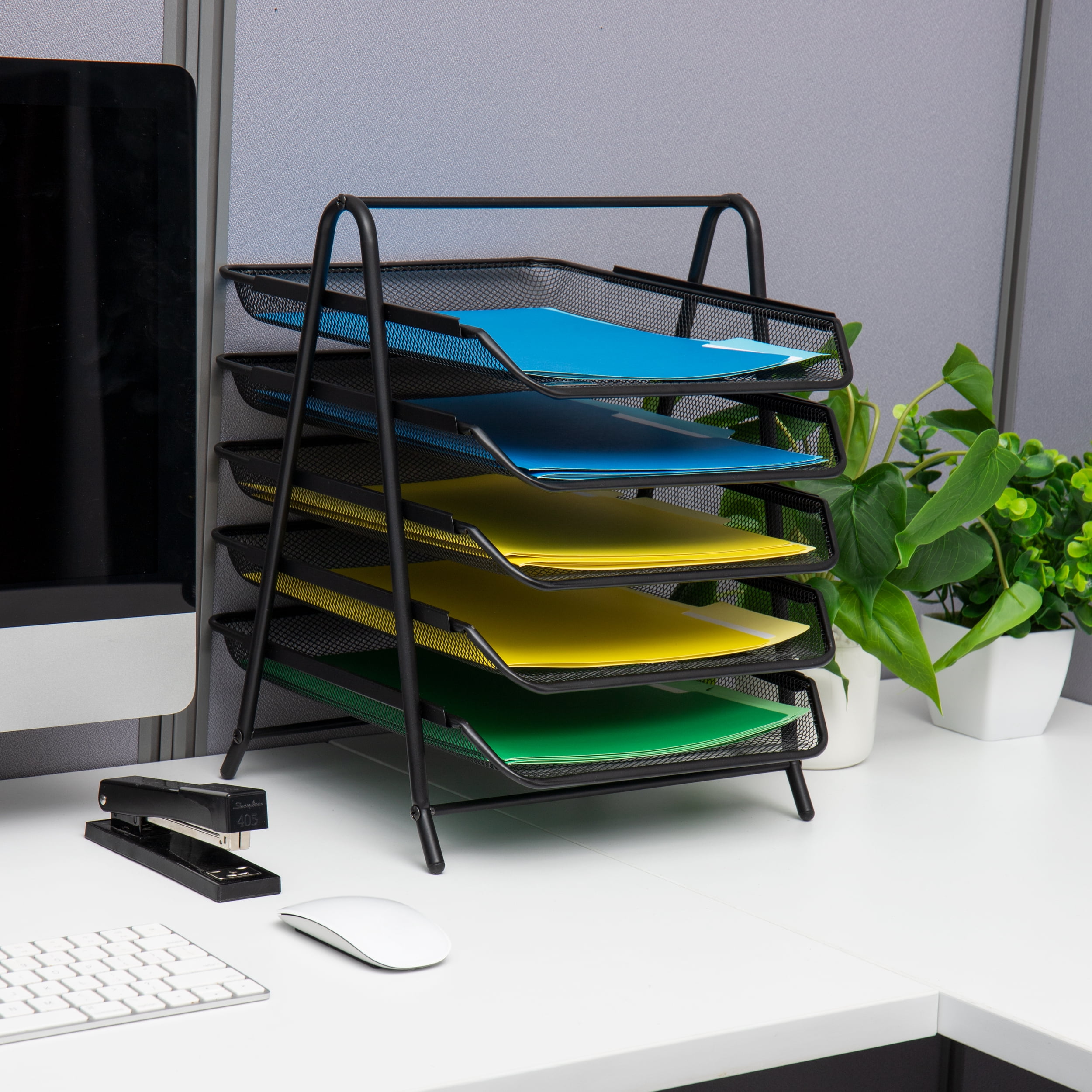 Mind Reader Paper Tray and File Folder Set, Desktop Organizer, Storage, Office, Metal, Black